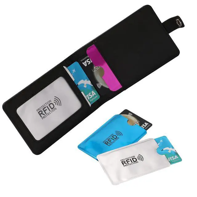 Alt view image 7 of 7 - 28 RFID Blocking Sleeves (24 Credit Card Protector Holders in 12 colors & 4 Passport Protectors), Identity Theft Protection Secure Sleeve for Credit Cards, Debit Card, 2pcs Clear Plastic Sleeve