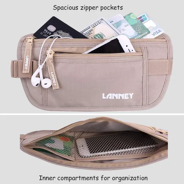 Alt view image 4 of 7 - Money Belt for Travel, Slim RFID Blocking Women and Men Hidden Travel Pouch Under Clothes, Passport Holder Protect Cash Credit Card with 10 RFID Sleeves