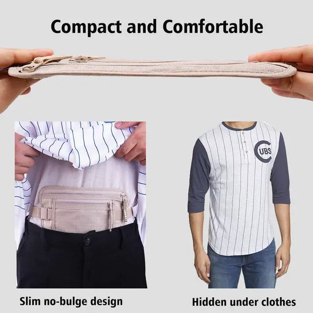 Alt view image 3 of 7 - Money Belt for Travel, Slim RFID Blocking Women and Men Hidden Travel Pouch Under Clothes, Passport Holder Protect Cash Credit Card with 10 RFID Sleeves