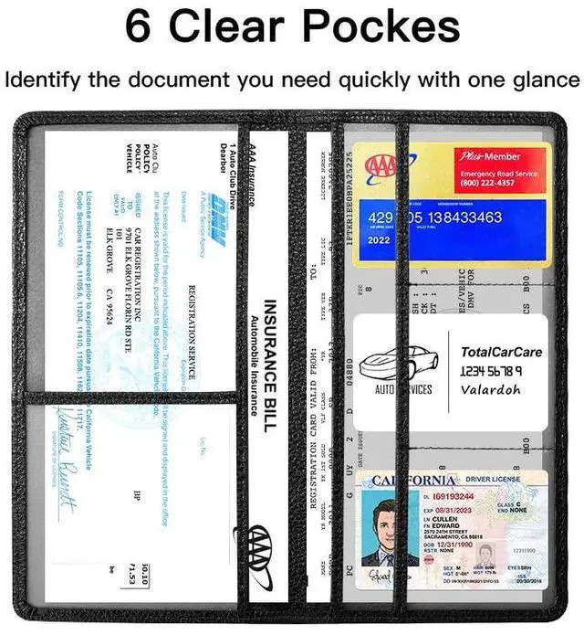 Alt view image 2 of 7 - Premium Car Registration and Insurance Card Holder, Car Document Holder for Cards, Driver License & other Essential Documents (Black)