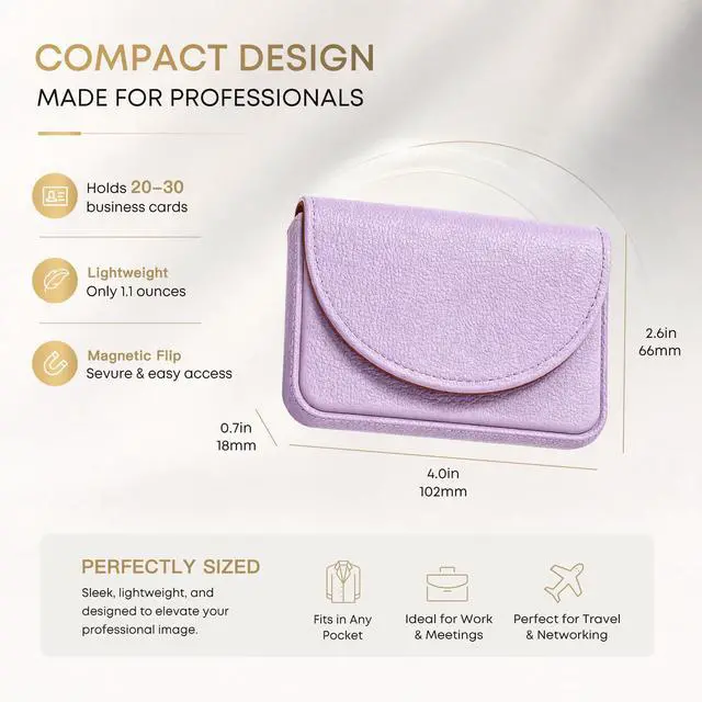 Alt view image 2 of 6 - Business Card HolderPU Leather Business Card Case for PursePocket Travel Name Card Case Holder Wallet for Men GiftPortable Magnetic Business Card Carrier Purple