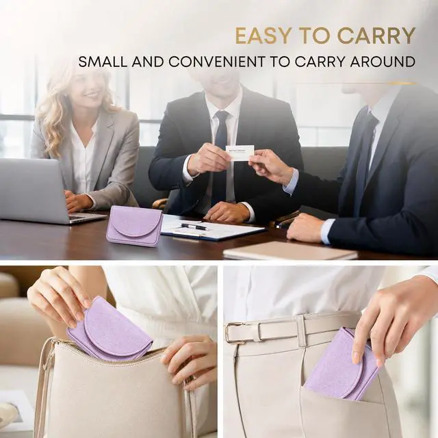 Alt view image 5 of 6 - Business Card HolderPU Leather Business Card Case for PursePocket Travel Name Card Case Holder Wallet for Men GiftPortable Magnetic Business Card Carrier Purple