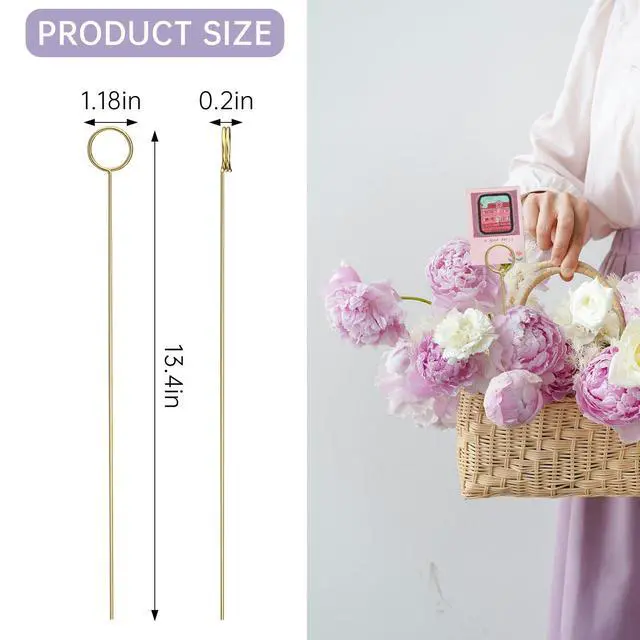 Alt view image 3 of 7 - 30 Pack Strong Grip Gold Floral Card Holder Picks (13.4 Inch)