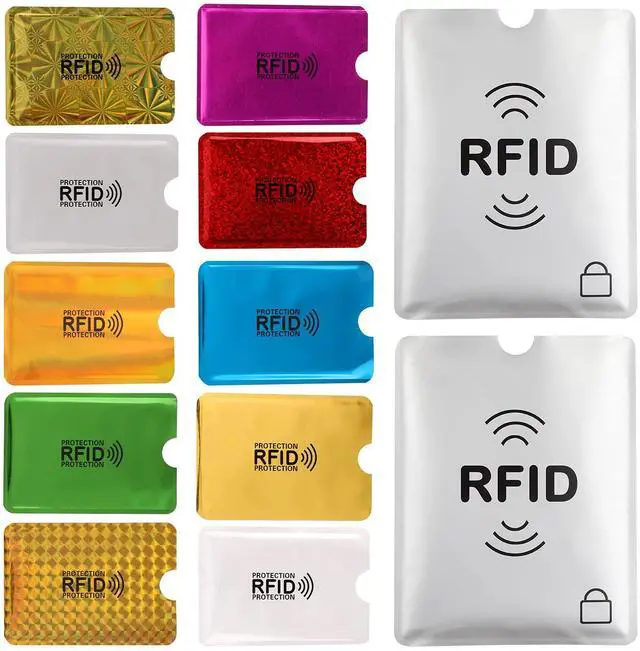 Main image of 28 RFID Blocking Sleeves (24 Credit Card Protector Holders in 12 colors & 4 Passport Protectors), Identity Theft Protection Secure Sleeve for Credit Cards, Debit Card, 2pcs Clear Plastic Sleeve