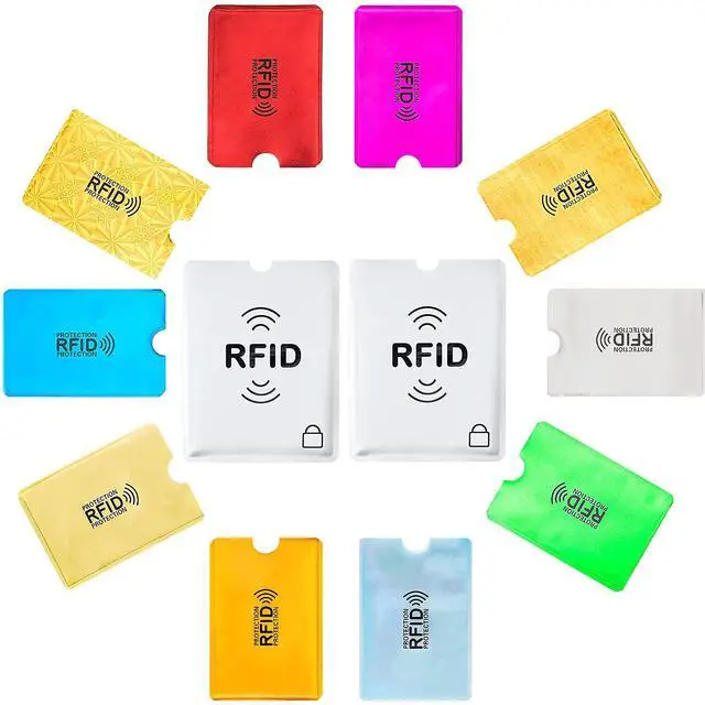Alt view image 3 of 7 - 28 RFID Blocking Sleeves (24 Credit Card Protector Holders in 12 colors & 4 Passport Protectors), Identity Theft Protection Secure Sleeve for Credit Cards, Debit Card, 2pcs Clear Plastic Sleeve