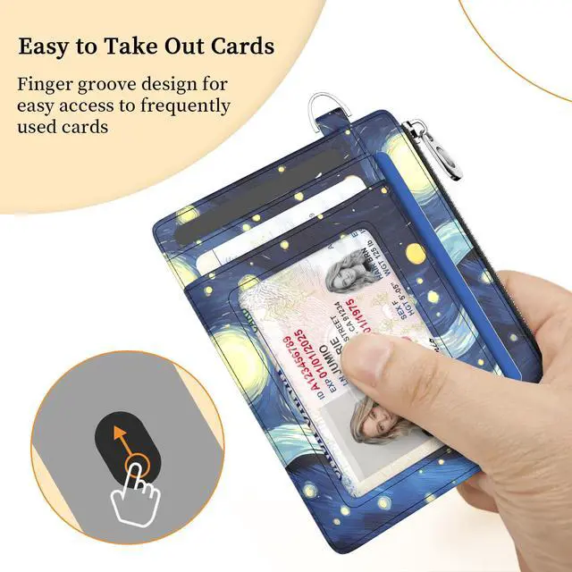 Alt view image 7 of 7 - Slim Wallet Women Credit Card Holder Black Cat Starry Night RFID Small Mini Card Case Front Pocket PU Leather Thin Travel Zipper Coin Cash ID Window Girls Wallet Gifts