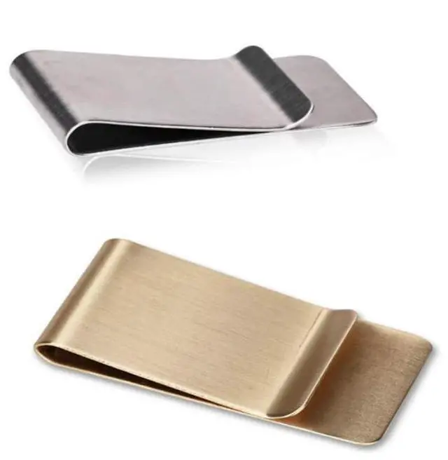 Main image of Small Pack of 2 Silver & Gold Men's Slim Money Clip Stainless Steel Credit Card Holder Pocket Cash Wallet (Silver + Golden)