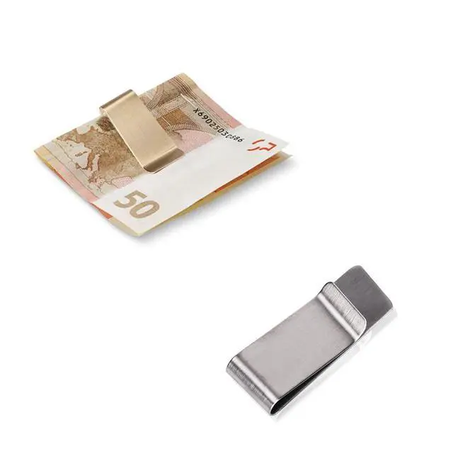Alt view image 4 of 5 - Small Pack of 2 Silver & Gold Men's Slim Money Clip Stainless Steel Credit Card Holder Pocket Cash Wallet (Silver + Golden)