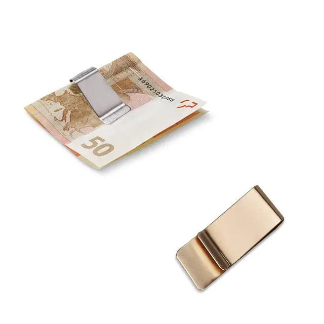 Alt view image 3 of 5 - Small Pack of 2 Silver & Gold Men's Slim Money Clip Stainless Steel Credit Card Holder Pocket Cash Wallet (Silver + Golden)