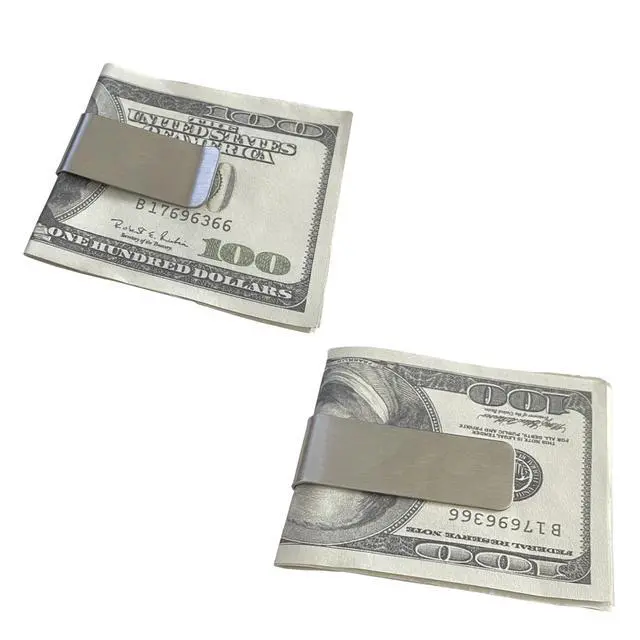 Alt view image 5 of 5 - Small Pack of 2 Silver & Gold Men's Slim Money Clip Stainless Steel Credit Card Holder Pocket Cash Wallet (Silver + Golden)