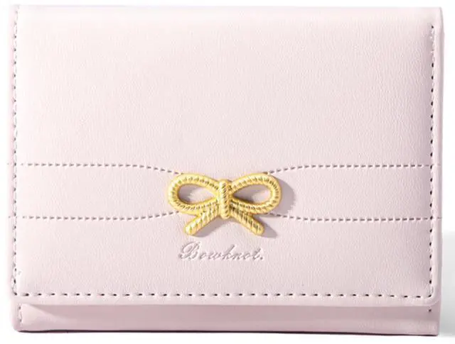 Main image of Small Wallets Girls Cute Coquette Bow Wallet Women Aesthetic Credit Card Holder with ID Window, Pink