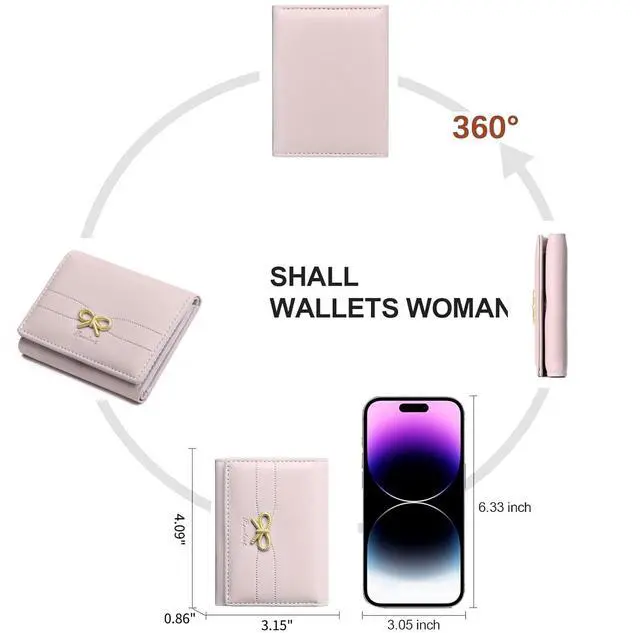 Alt view image 5 of 7 - Small Wallets Girls Cute Coquette Bow Wallet Women Aesthetic Credit Card Holder with ID Window, Pink