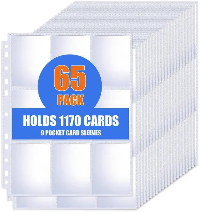 Main image of 65 Pack 9 Pocket Card Sleeves Binder Sheets, Trading Card Sleeves for 3 Ring Binder, Holds 1170 Cards, Card Holder Binder Pages Protectors Fit for MTG, TCG, Baseball, Football, Game, Business Cards