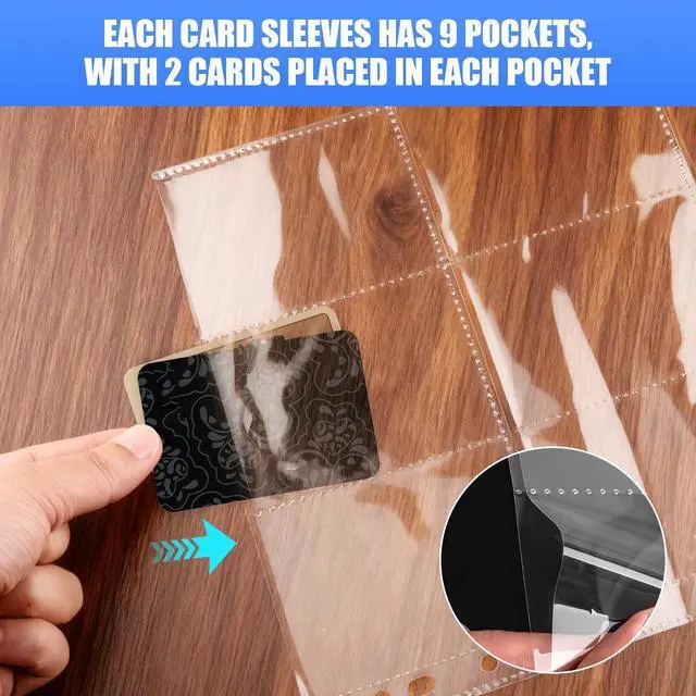 Alt view image 3 of 7 - 65 Pack 9 Pocket Card Sleeves Binder Sheets, Trading Card Sleeves for 3 Ring Binder, Holds 1170 Cards, Card Holder Binder Pages Protectors Fit for MTG, TCG, Baseball, Football, Game, Business Cards