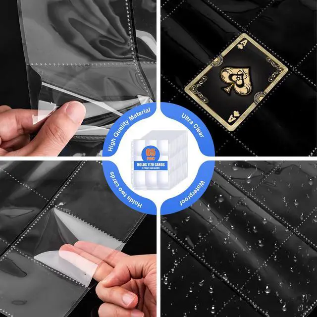 Alt view image 5 of 7 - 65 Pack 9 Pocket Card Sleeves Binder Sheets, Trading Card Sleeves for 3 Ring Binder, Holds 1170 Cards, Card Holder Binder Pages Protectors Fit for MTG, TCG, Baseball, Football, Game, Business Cards