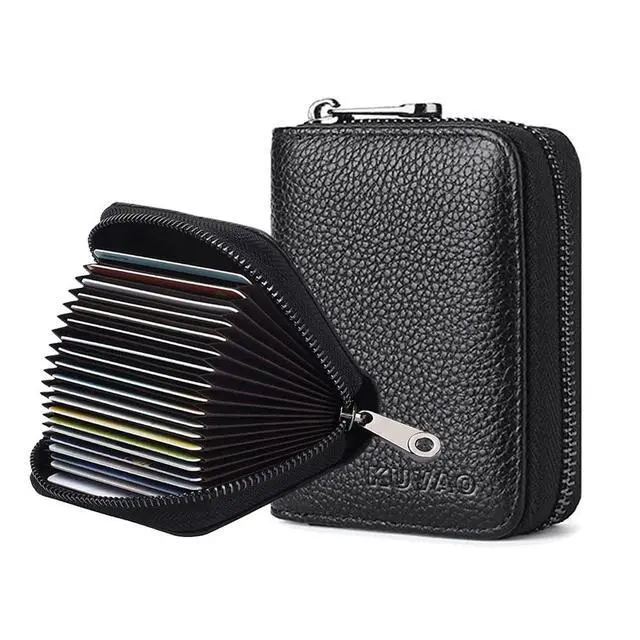 Main image of RFID Blocking, Leather Credit Card Holder Zipper Wallet With 20 Card Slots, Small Card Case for Women or Men Accordion Wallet with Zipper (Black)