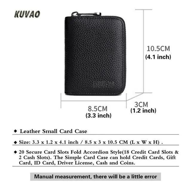 Alt view image 6 of 7 - RFID Blocking, Leather Credit Card Holder Zipper Wallet With 20 Card Slots, Small Card Case for Women or Men Accordion Wallet with Zipper (Black)