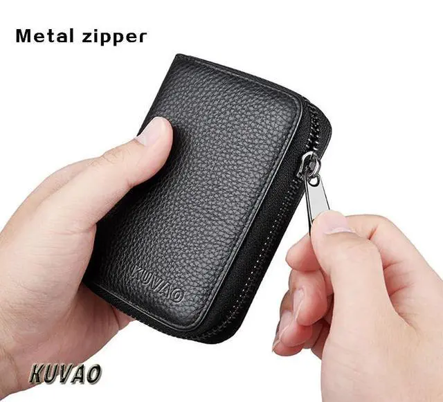 Alt view image 7 of 7 - RFID Blocking, Leather Credit Card Holder Zipper Wallet With 20 Card Slots, Small Card Case for Women or Men Accordion Wallet with Zipper (Black)