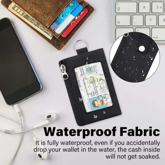 Alt view image 4 of 7 - Minimalist RFID Wallet with Lanyard, Multi-Functional ID Case with 2 Zipper Pockets and Key Chain for Men and Women, Tactical Badge Pouch Cards Holder, Coin Purse for Travel Sports-Black