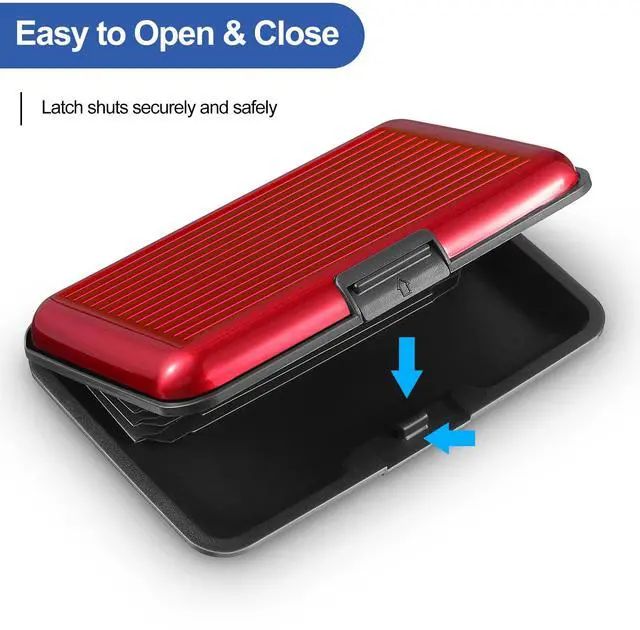 Alt view image 3 of 7 - 2 Pieces Credit Card Holder Slim Mini Rfid Blocking Credit Card Protector Aluminum Business Box Metal ID Organizer Wallet with 6 Slots for Women Men(Red, Blue)