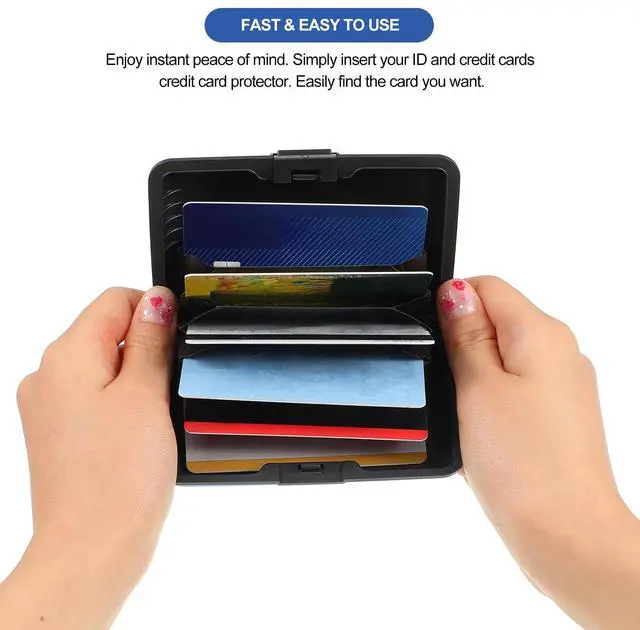 Alt view image 4 of 7 - 2 Pieces Credit Card Holder Slim Mini Rfid Blocking Credit Card Protector Aluminum Business Box Metal ID Organizer Wallet with 6 Slots for Women Men(Red, Blue)