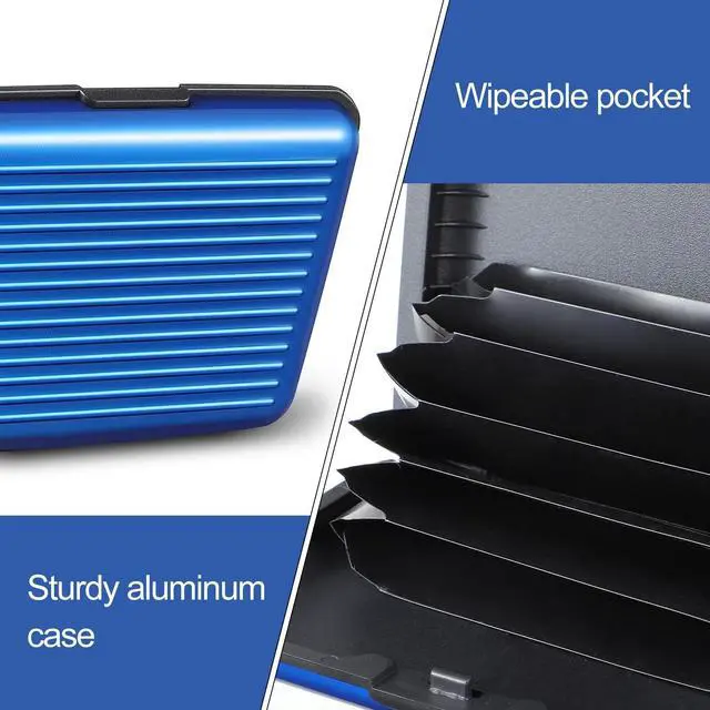 Alt view image 5 of 7 - 2 Pieces Credit Card Holder Slim Mini Rfid Blocking Credit Card Protector Aluminum Business Box Metal ID Organizer Wallet with 6 Slots for Women Men(Red, Blue)