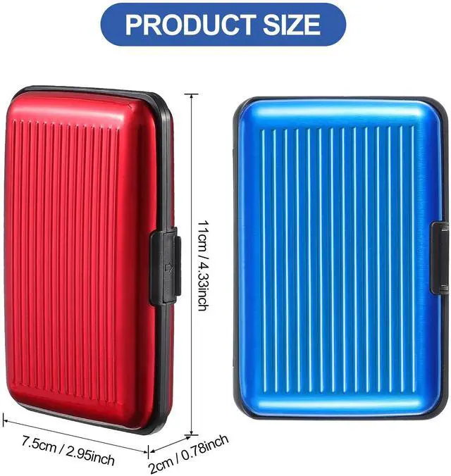 Alt view image 6 of 7 - 2 Pieces Credit Card Holder Slim Mini Rfid Blocking Credit Card Protector Aluminum Business Box Metal ID Organizer Wallet with 6 Slots for Women Men(Red, Blue)