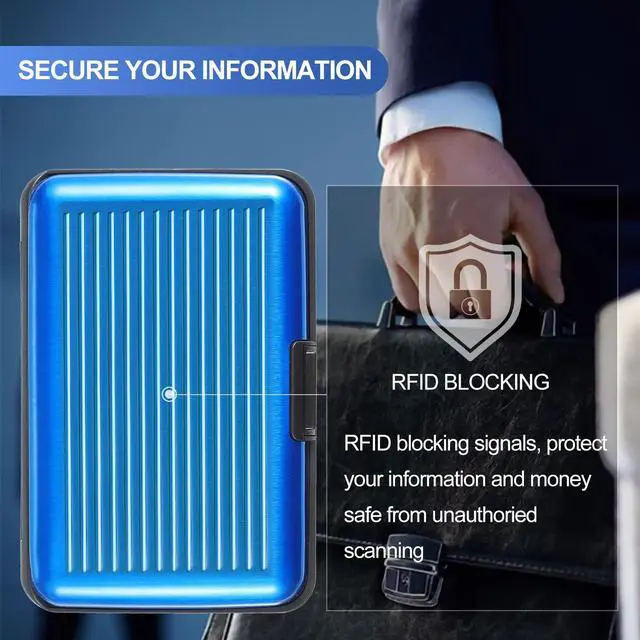Alt view image 7 of 7 - 2 Pieces Credit Card Holder Slim Mini Rfid Blocking Credit Card Protector Aluminum Business Box Metal ID Organizer Wallet with 6 Slots for Women Men(Red, Blue)