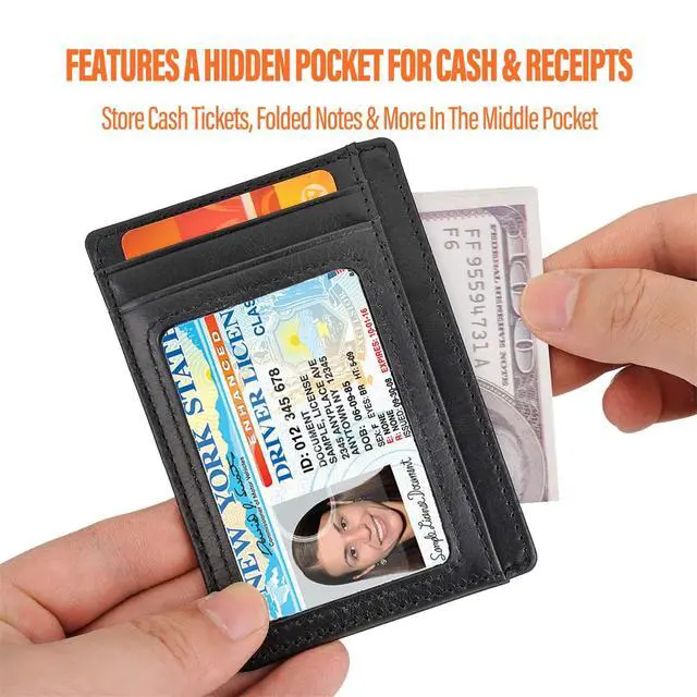 Alt view image 3 of 7 - Slim RFID Blocking Wallet - Small Leather Pocket Credit Card Holder for Women Men