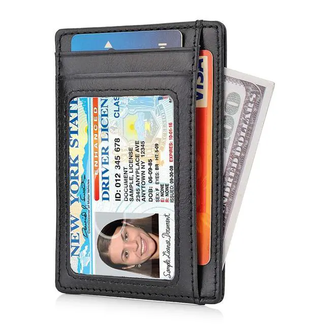 Alt view image 2 of 7 - Slim RFID Blocking Wallet - Small Leather Pocket Credit Card Holder for Women Men