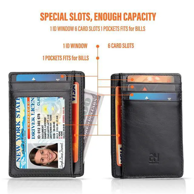 Alt view image 5 of 7 - Slim RFID Blocking Wallet - Small Leather Pocket Credit Card Holder for Women Men