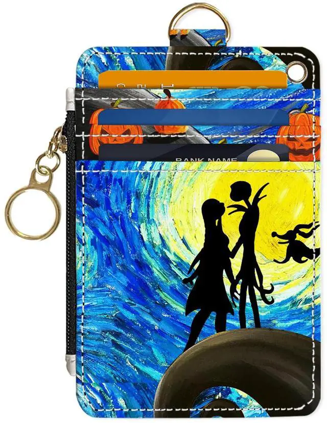 Main image of Slim Wallet Credit Card Holder, Stars and Couples, RFID Wallet Women Cute Small Front Pocket Wallet With Zipper, PU Leather Thin travel RFID Blocking Card Case ID Window,Ladies Gifts