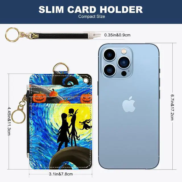 Alt view image 2 of 6 - Slim Wallet Credit Card Holder, Stars and Couples, RFID Wallet Women Cute Small Front Pocket Wallet With Zipper, PU Leather Thin travel RFID Blocking Card Case ID Window,Ladies Gifts