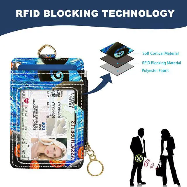 Alt view image 4 of 6 - Slim Wallet Credit Card Holder, Stars and Couples, RFID Wallet Women Cute Small Front Pocket Wallet With Zipper, PU Leather Thin travel RFID Blocking Card Case ID Window,Ladies Gifts