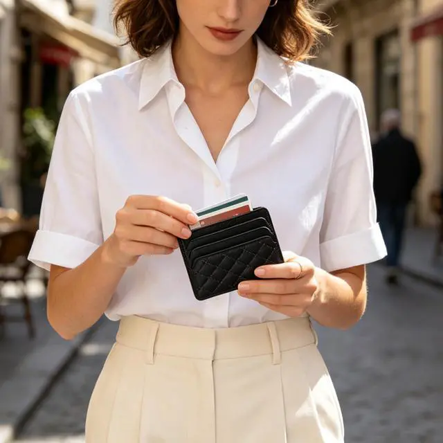 Alt view image 2 of 6 - Lambskin Credit Card Holder Unisex Slim Wallet Thin Card Case Small Leather Wallet For Men And Women (DS938-Black)