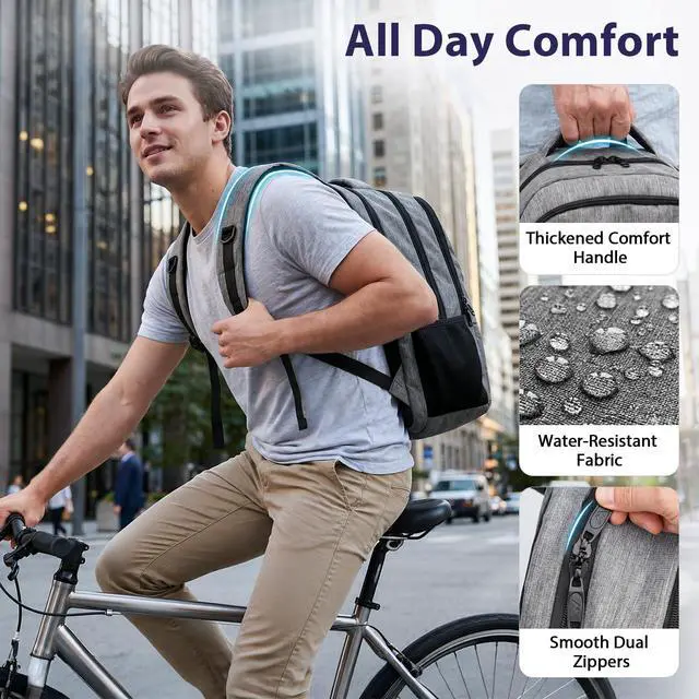 Alt view image 7 of 7 - Travel Laptop Backpack, 17 Inch Work TSA Approved Carry on Backpack, Large Computer Business Bag for Men Women with Trolley Sleeve and Anti Theft Pocket, College School Rucksack Book Bag, Grey