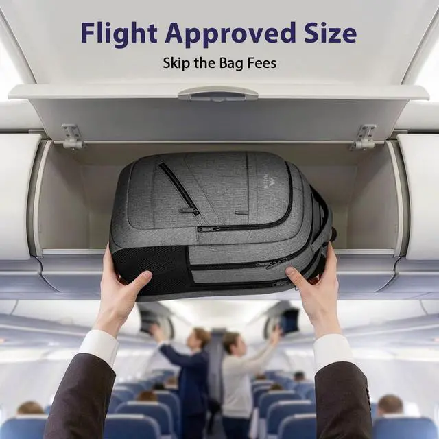 Alt view image 5 of 7 - Travel Laptop Backpack, 17 Inch Work TSA Approved Carry on Backpack, Large Computer Business Bag for Men Women with Trolley Sleeve and Anti Theft Pocket, College School Rucksack Book Bag, Grey