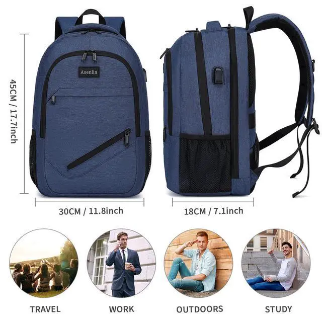 Alt view image 2 of 7 - Travel Laptop Backpack for Women & Men,Water Resistant Business Slim Sturdy Laptops Backpack with USB Charging Port,Fits 17.3 Inch Notebook College School Computer Bag-Blue