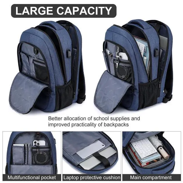 Alt view image 3 of 7 - Travel Laptop Backpack for Women & Men,Water Resistant Business Slim Sturdy Laptops Backpack with USB Charging Port,Fits 17.3 Inch Notebook College School Computer Bag-Blue