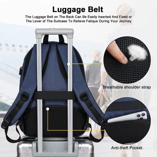 Alt view image 5 of 7 - Travel Laptop Backpack for Women & Men,Water Resistant Business Slim Sturdy Laptops Backpack with USB Charging Port,Fits 17.3 Inch Notebook College School Computer Bag-Blue
