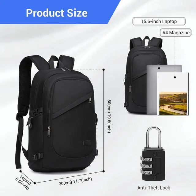 Alt view image 2 of 7 - Travel Laptop Backpack with USB Charging Port, Business Anti Theft Slim Sturdy Personal Item Bag, Water Resistant College Computer Daypack for Men & Women Fits 15.6 Inch Notebook, Black