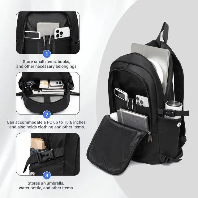 Alt view image 4 of 7 - Travel Laptop Backpack with USB Charging Port, Business Anti Theft Slim Sturdy Personal Item Bag, Water Resistant College Computer Daypack for Men & Women Fits 15.6 Inch Notebook, Black