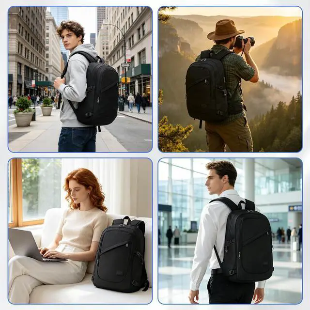 Alt view image 6 of 7 - Travel Laptop Backpack with USB Charging Port, Business Anti Theft Slim Sturdy Personal Item Bag, Water Resistant College Computer Daypack for Men & Women Fits 15.6 Inch Notebook, Black