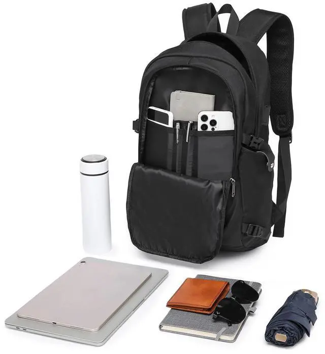 Alt view image 7 of 7 - Travel Laptop Backpack with USB Charging Port, Business Anti Theft Slim Sturdy Personal Item Bag, Water Resistant College Computer Daypack for Men & Women Fits 15.6 Inch Notebook, Black