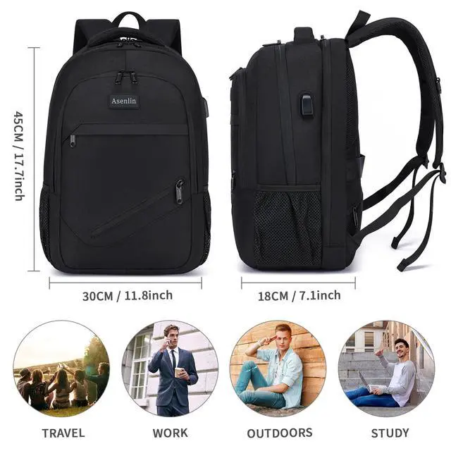 Alt view image 2 of 7 - Travel Laptop Backpack for Women & Men,Water Resistant Business Slim Sturdy Laptops Backpack with USB Charging Port,Fits 17.3 Inch Notebook College School Computer Bag-Black
