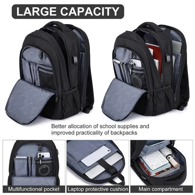 Alt view image 3 of 7 - Travel Laptop Backpack for Women & Men,Water Resistant Business Slim Sturdy Laptops Backpack with USB Charging Port,Fits 17.3 Inch Notebook College School Computer Bag-Black