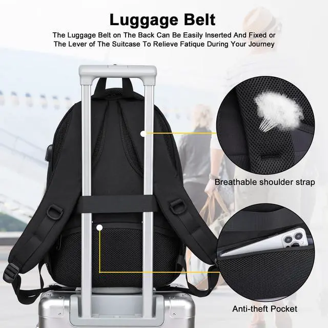 Alt view image 4 of 7 - Travel Laptop Backpack for Women & Men,Water Resistant Business Slim Sturdy Laptops Backpack with USB Charging Port,Fits 17.3 Inch Notebook College School Computer Bag-Black