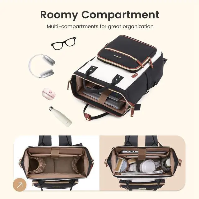 Alt view image 3 of 6 - Laptop Backpack Women, 15.6 Inch Work Backpack with Large Capacity Cup, Waterproof Travel Computer Backpacks Purse, College Bookbag for School, Business, Teacher