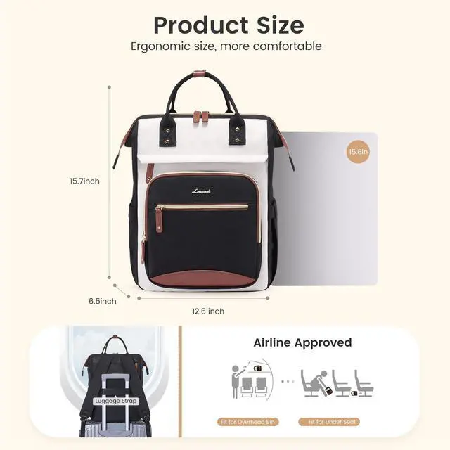 Alt view image 5 of 6 - Laptop Backpack Women, 15.6 Inch Work Backpack with Large Capacity Cup, Waterproof Travel Computer Backpacks Purse, College Bookbag for School, Business, Teacher