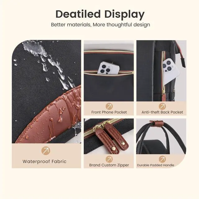 Alt view image 4 of 6 - Laptop Backpack Women, 15.6 Inch Work Backpack with Large Capacity Cup, Waterproof Travel Computer Backpacks Purse, College Bookbag for School, Business, Teacher